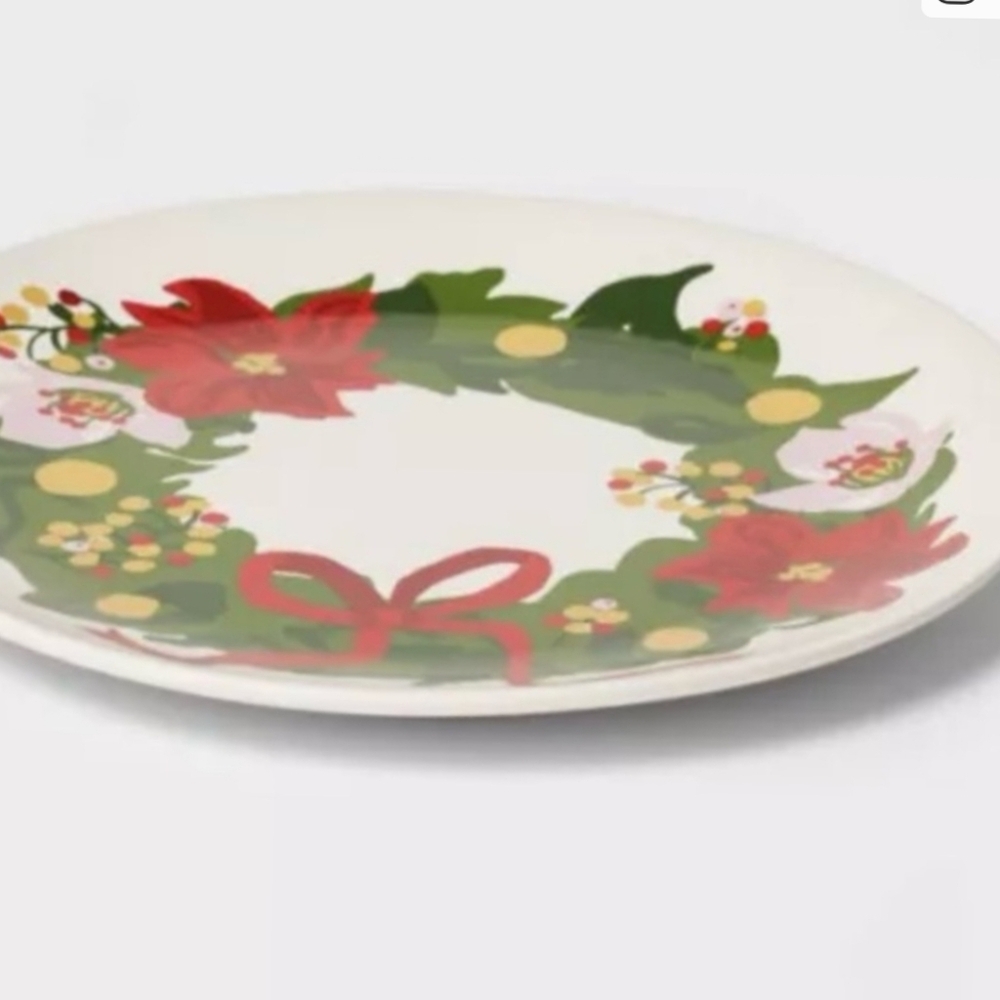 Set of 4 Threshold Festive Wreath appetizer holiday Christmas stoneware Plates
